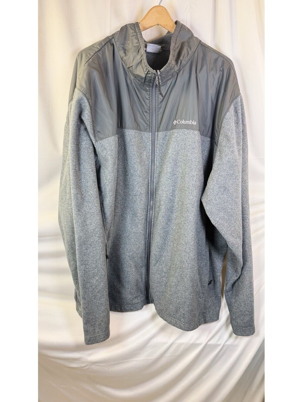 Columbia Zip Up Sweater Two Tone Gray Fleece Pockets Big & Tall 5XL